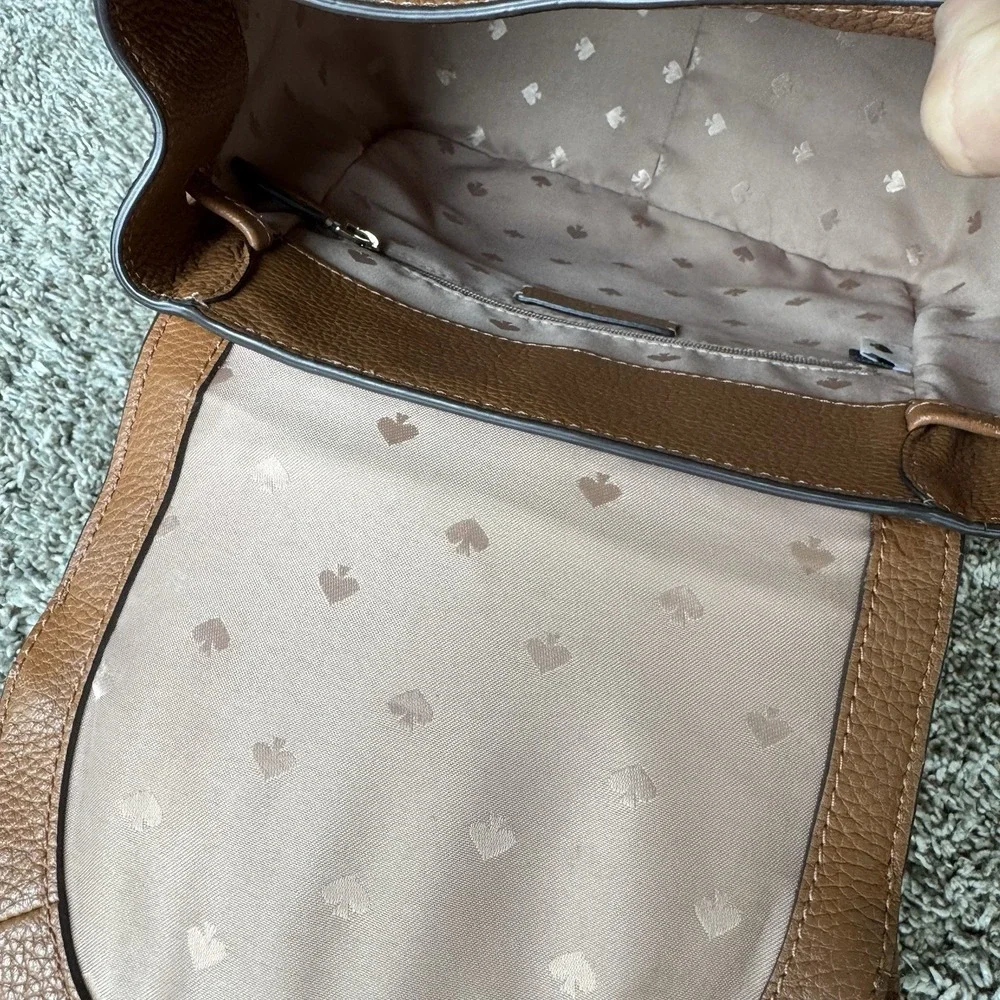 Kate Spade New York Brown Pebbled Drawstring Backpack ~ Pouch Zip Pocket